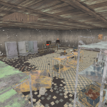 Players would spawn in a Storage Room attached to a Kitchen. To make this space believable, I added shelves holding dishes and cooking utensils, some food, as well as fridges that could be opened to reveal an environmental storytelling piece hinting at the previous owners experiments.