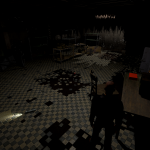 The beam from the Flashlight was used to illuminate a note on the the ground that Players could interact with to read. Reading the note would hint that Players need to interact with a TV to view the VHS tapes they find. This is further enforced by the first VHS tape being found right next to a broken TV set on the table.