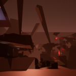 View when emerging into the Chasm section from the left/west corridors. Lights were placed to draw the Player's eye to points of interest in the area.