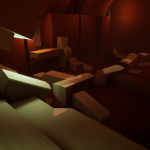 A view from underneath the monster's skull. Players can use the monster's bones as cover to hide from ranged enemy attacks while they pick them off and make their way to the platform beneath the skull.